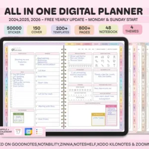 All-in-One Digital Planner 2024, 2025, 2026, Digital Planner, Digital Journal, Digital Goodnotes Template, Weekly, Daily Planner, Notability